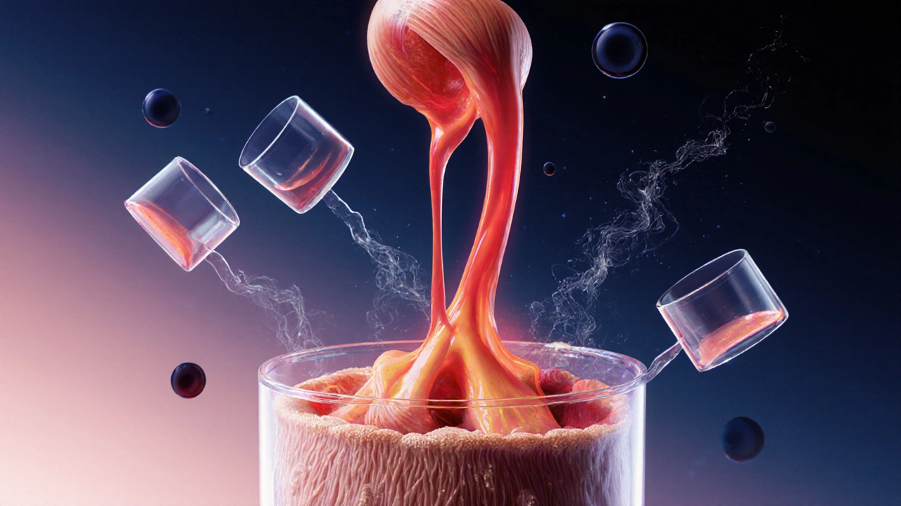 Artistic anatomy illustration showing blood flow and cupping suction lifting tissue