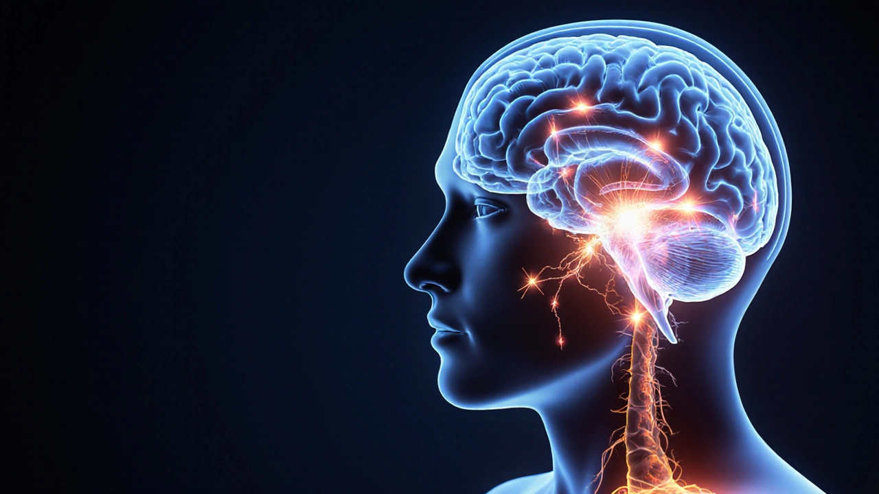 fMRI brain scan showing neural activity during amma massage, highlighting pain and emotion regulation areas.