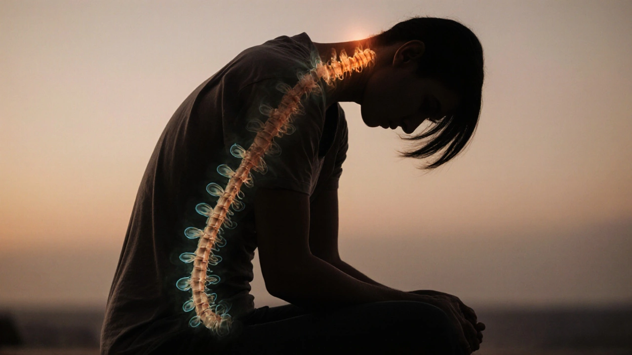 Person in a calm seated stretch, symbolizing deep fascial release and relaxation.