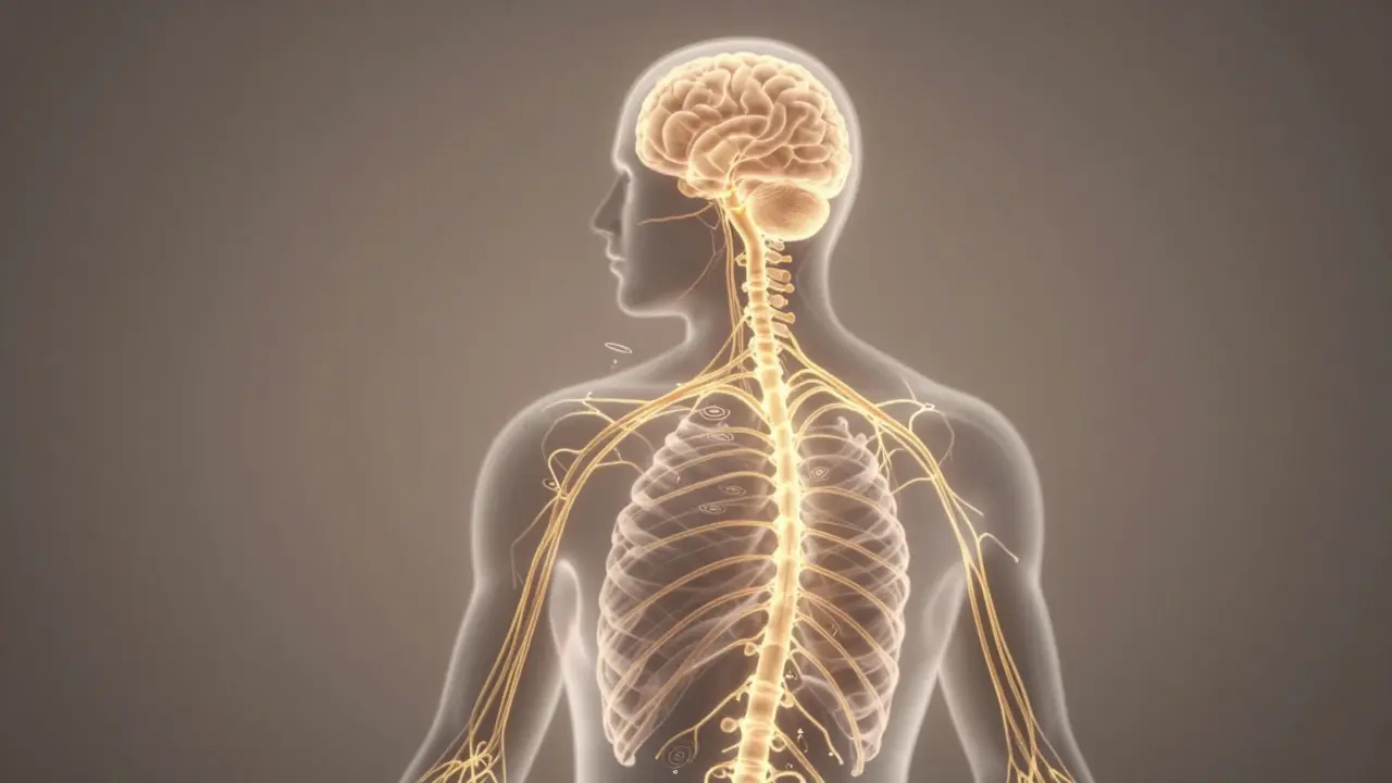 An abstract representation of neural pathways glowing as the brain learns new movement patterns.