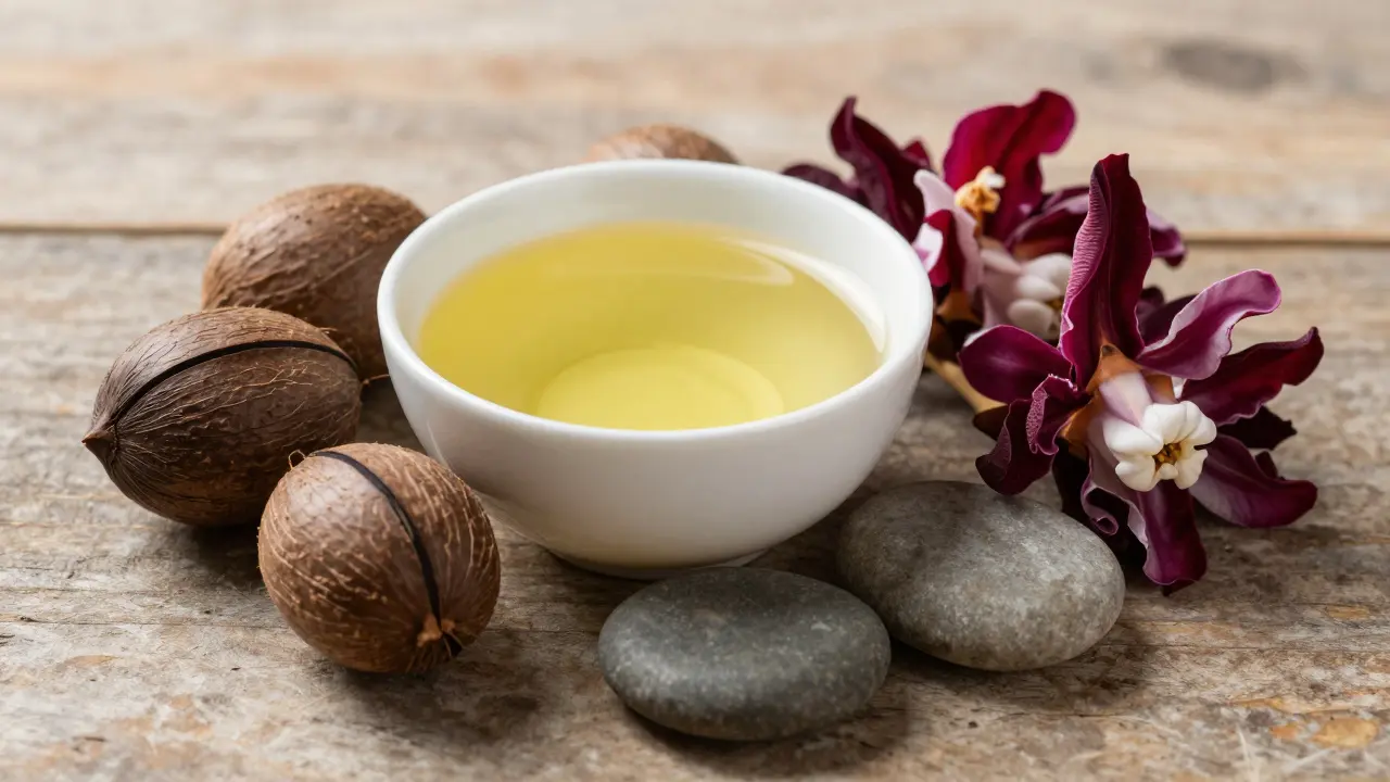 Natural wellness items like coconut oil and flowers