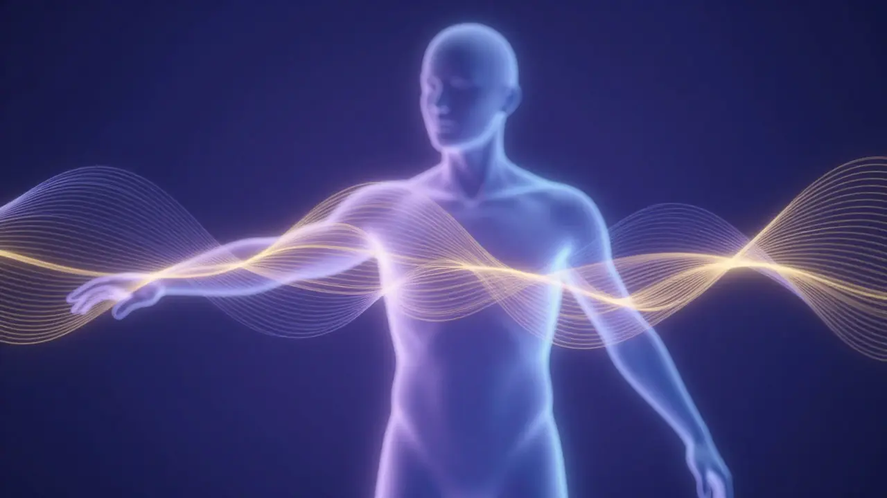 Abstract visualization of gentle energy waves regulating the nervous system