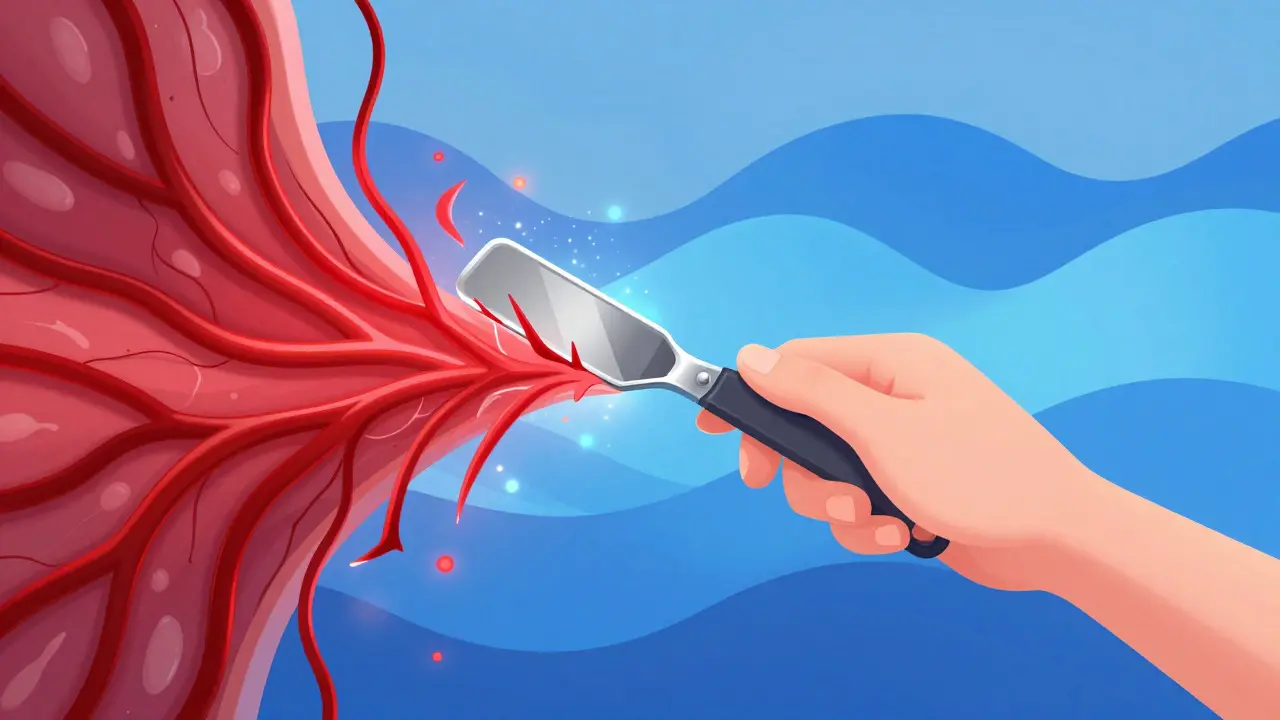 Conceptual art showing nervous system calming via massage tool