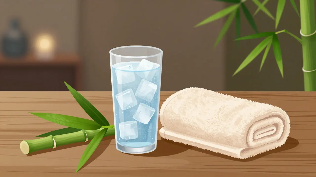 Glass of water and bamboo stalk symbolizing recovery