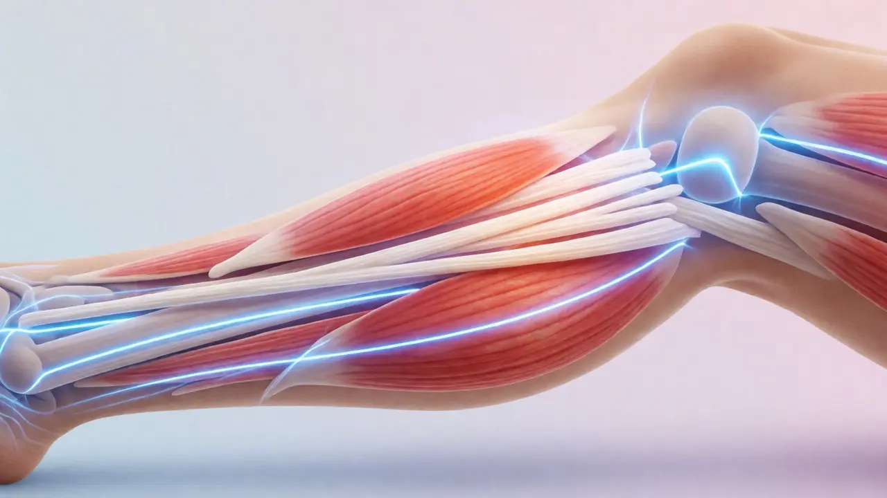 Visual representation of blood flow and scar tissue alignment in muscles